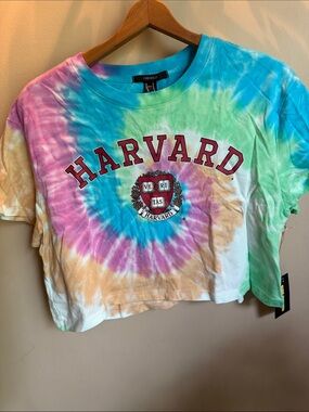Forever 21 Tie-Dye Harvard Crop Top - Pink, Blue, Green, Yellow